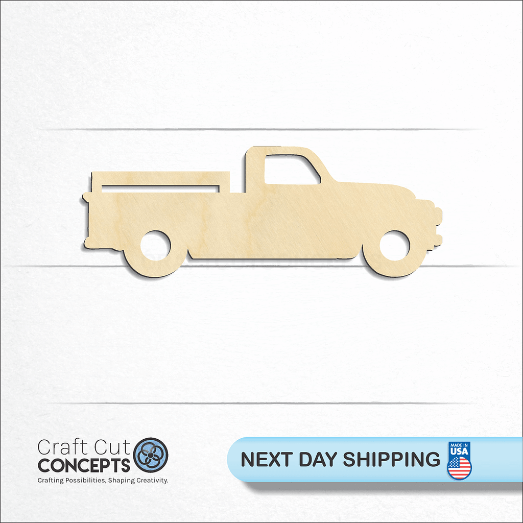 Craft Cut Concepts logo and next day shipping banner with an unfinished wood Truck craft shape and blank