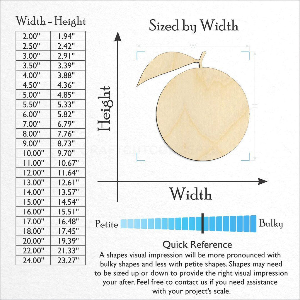 Sizes available for a laser cut Orange craft blank