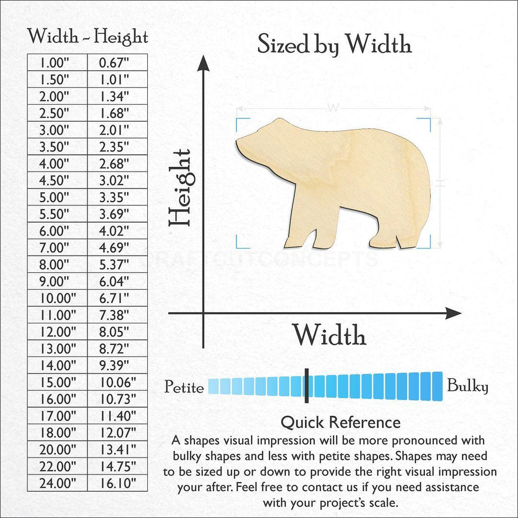 Sizes available for a laser cut Bear Cub craft blank