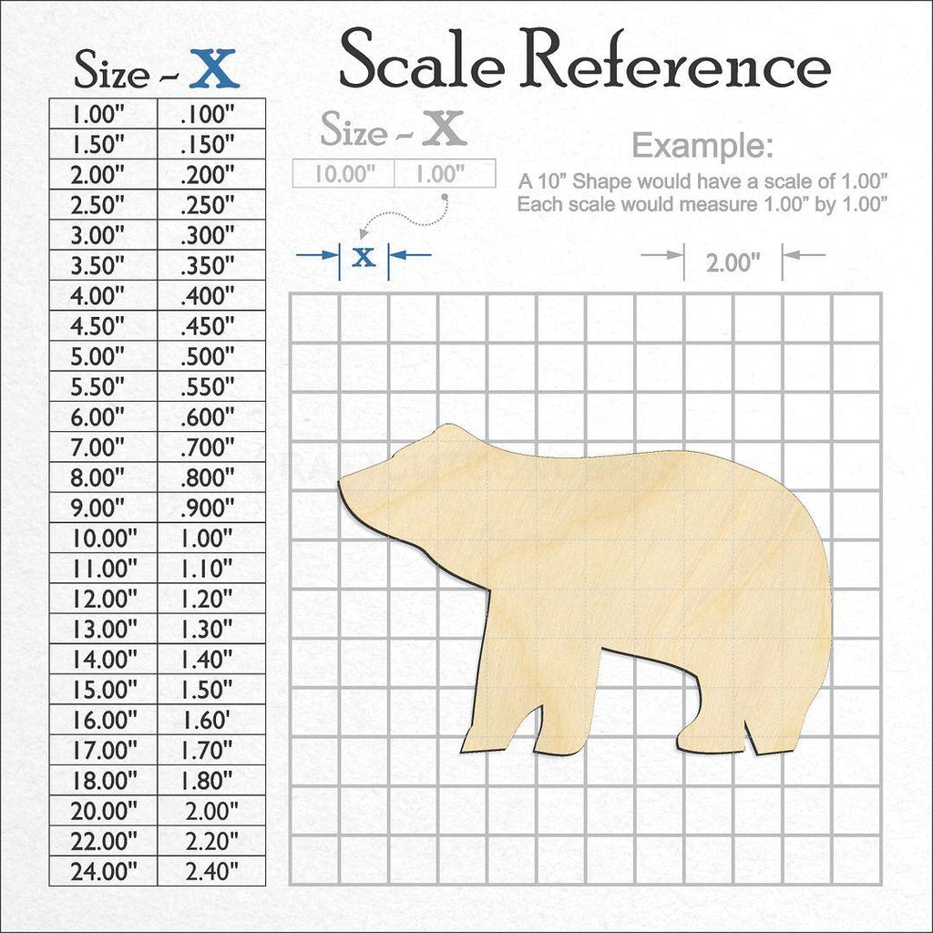 A scale and graph image showing a wood Bear Cub craft blank