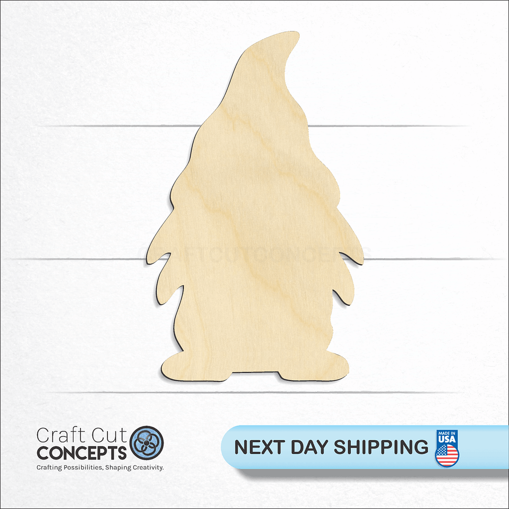 Craft Cut Concepts logo and next day shipping banner with an unfinished wood Gnome craft shape and blank