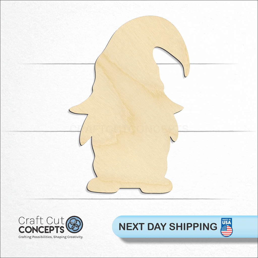 Craft Cut Concepts logo and next day shipping banner with an unfinished wood Gnome craft shape and blank