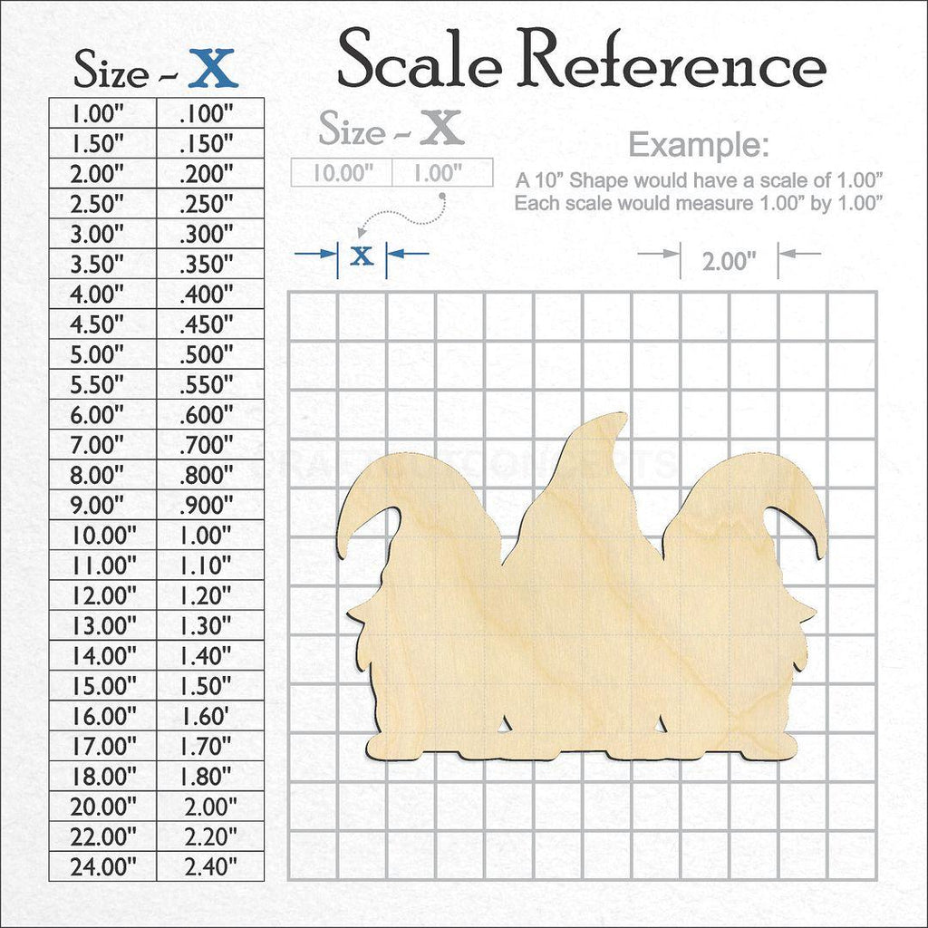 A scale and graph image showing a wood Gnome Set craft blank