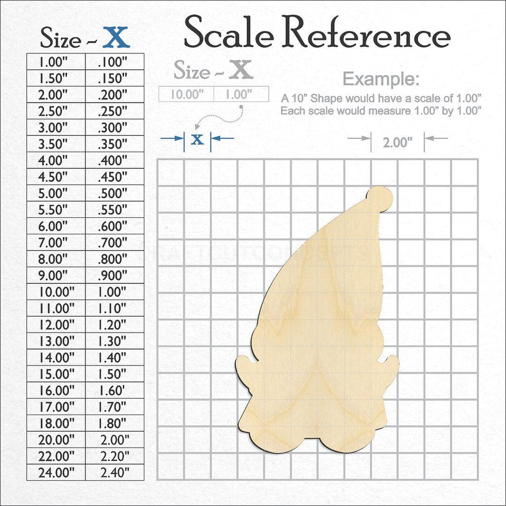 A scale and graph image showing a wood Engraved Gnome craft blank