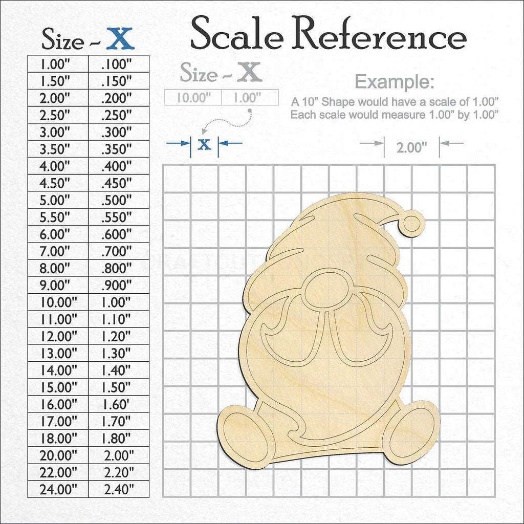 A scale and graph image showing a wood Engraved Gnome craft blank