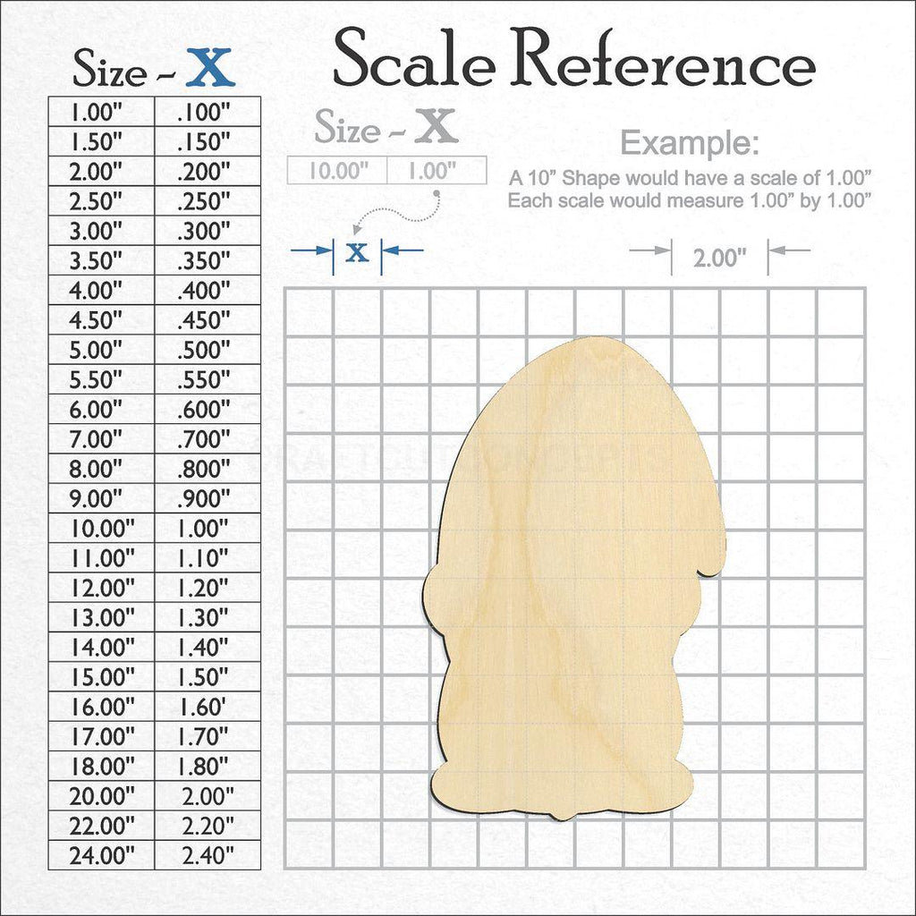 A scale and graph image showing a wood Engraved Gnome craft blank