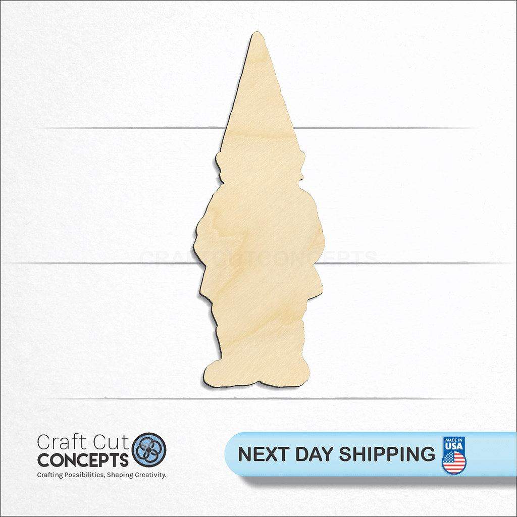 Craft Cut Concepts logo and next day shipping banner with an unfinished wood Gnome craft shape and blank