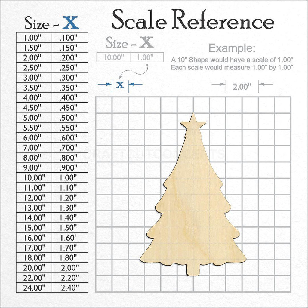 A scale and graph image showing a wood Chirsitmas Tree craft blank