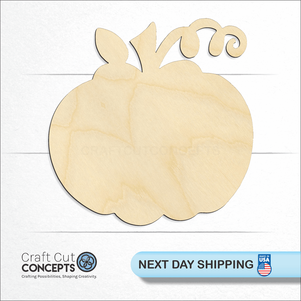 Craft Cut Concepts logo and next day shipping banner with an unfinished wood Pumpkin craft shape and blank