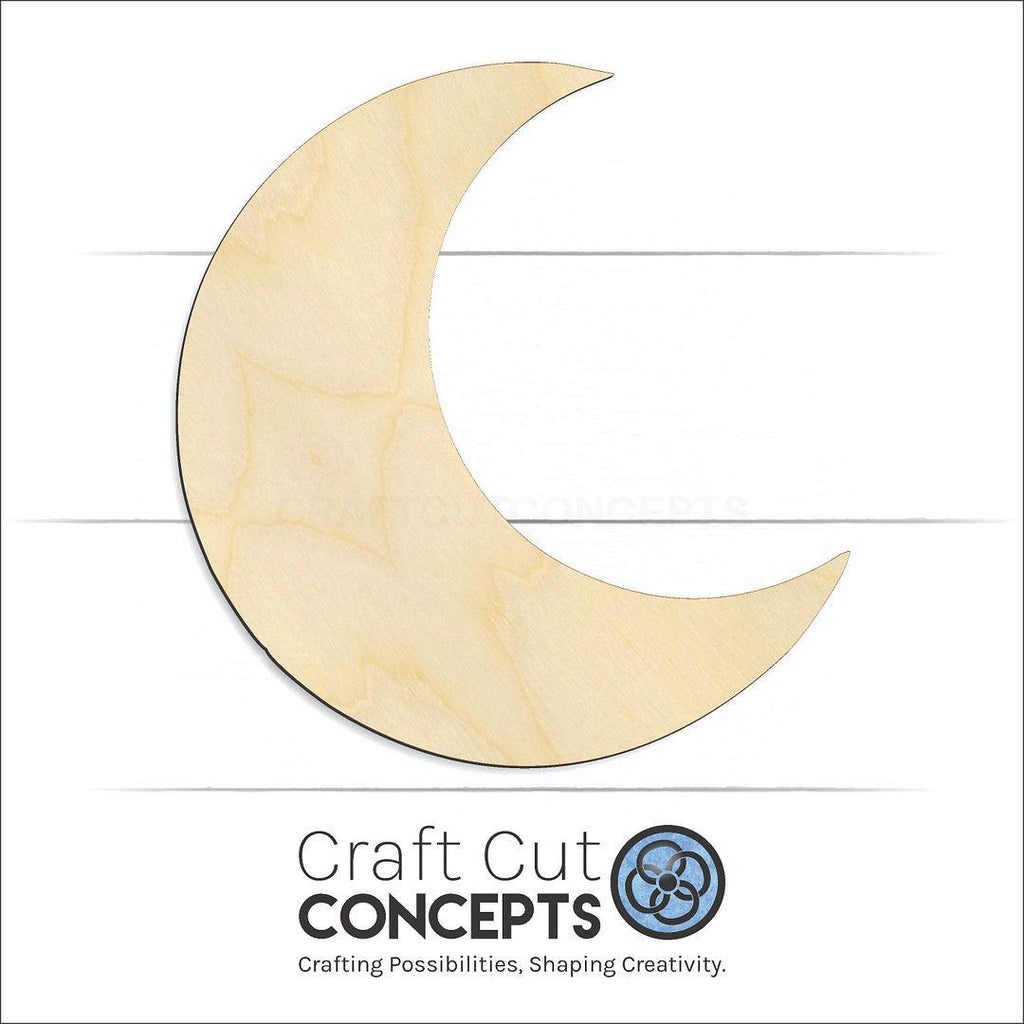 Craft Cut Concepts Logo under a wood Crescent Moon craft shape and blank