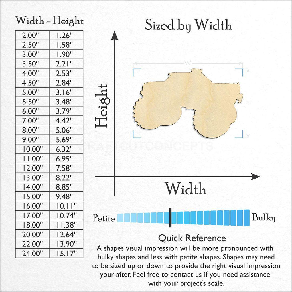 Sizes available for a laser cut Monster Truck craft blank