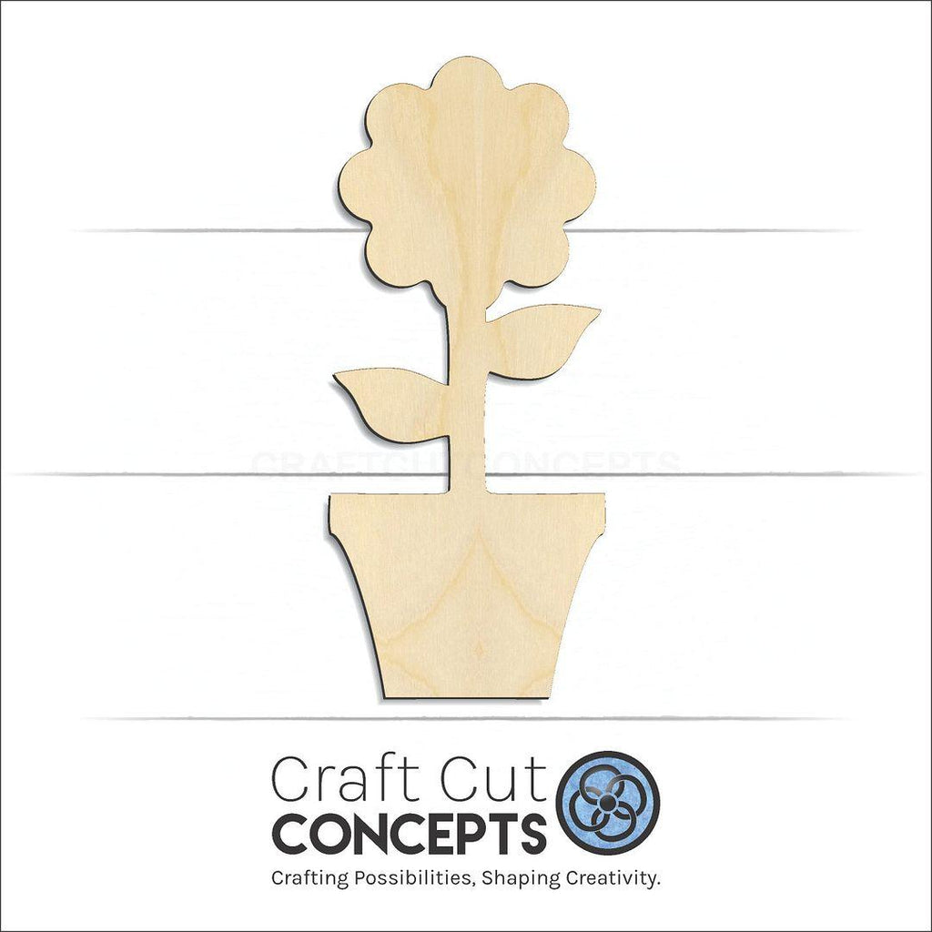 Craft Cut Concepts Logo under a wood Flower in pot craft shape and blank