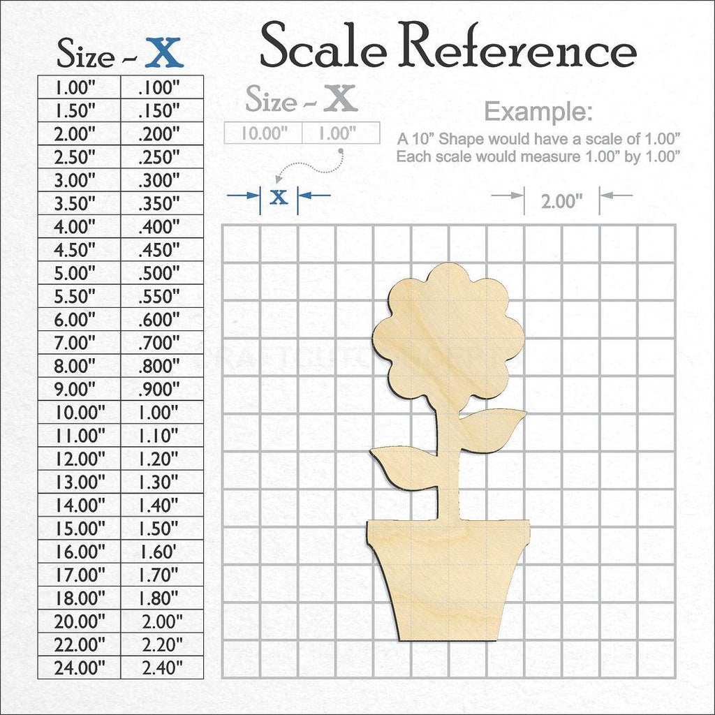 A scale and graph image showing a wood Flower in pot craft blank