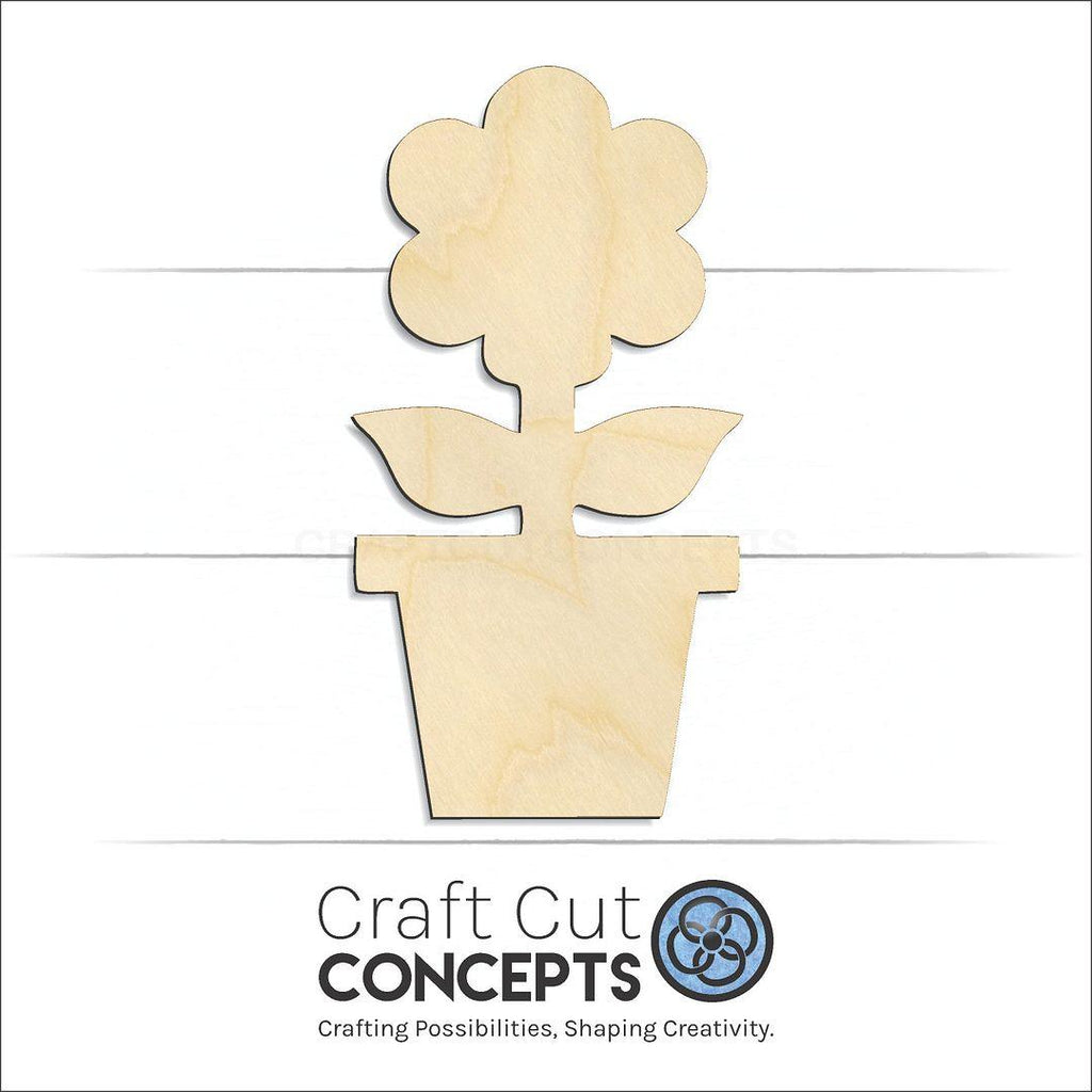 Craft Cut Concepts Logo under a wood Flower in pot craft shape and blank