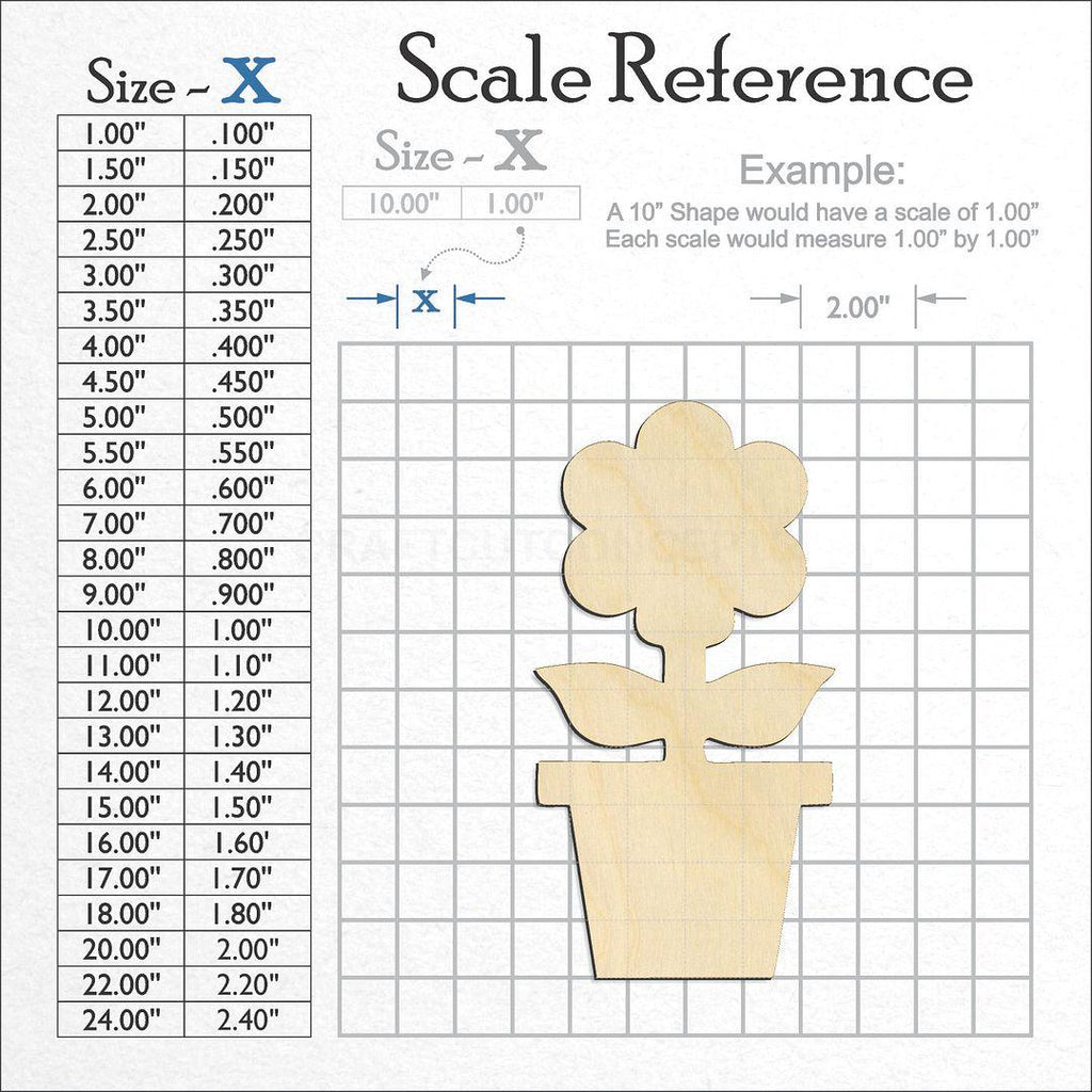 A scale and graph image showing a wood Flower in pot craft blank