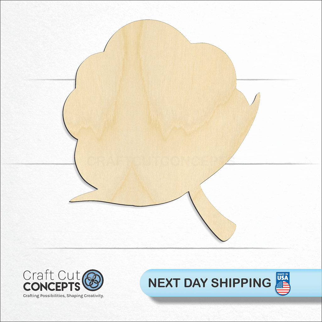 Craft Cut Concepts logo and next day shipping banner with an unfinished wood Cotton Boll craft shape and blank