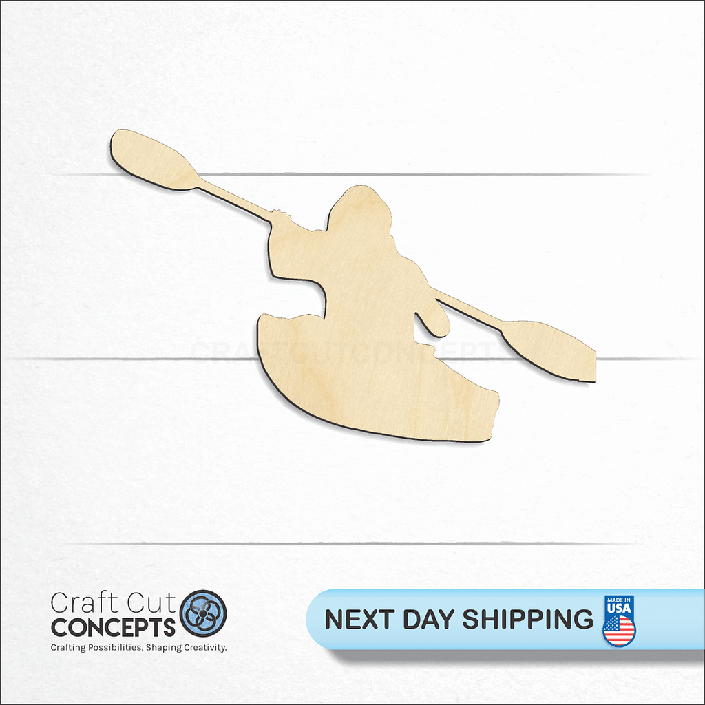 Craft Cut Concepts logo and next day shipping banner with an unfinished wood Person Kayaking craft shape and blank