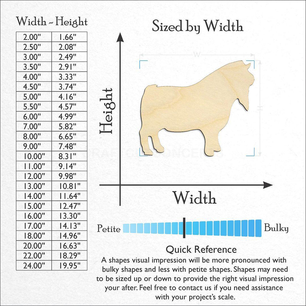 Sizes available for a laser cut Bearded Pygmy Goat craft blank