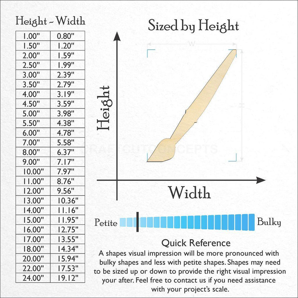 Sizes available for a laser cut Paint Brush craft blank