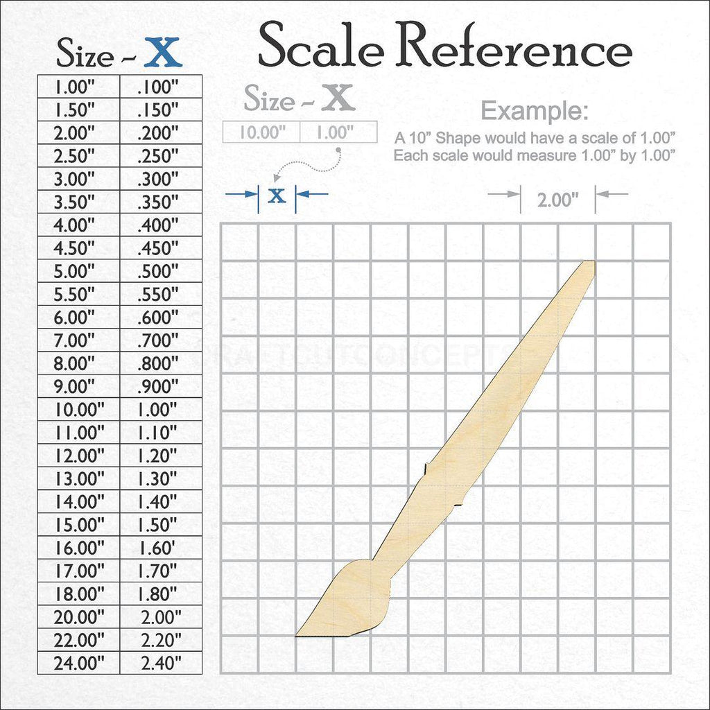 A scale and graph image showing a wood Paint Brush craft blank