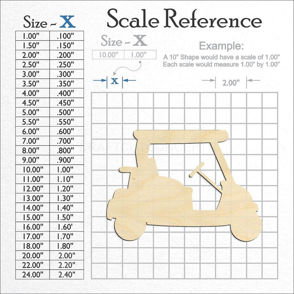 A scale and graph image showing a wood Golf Cart craft blank