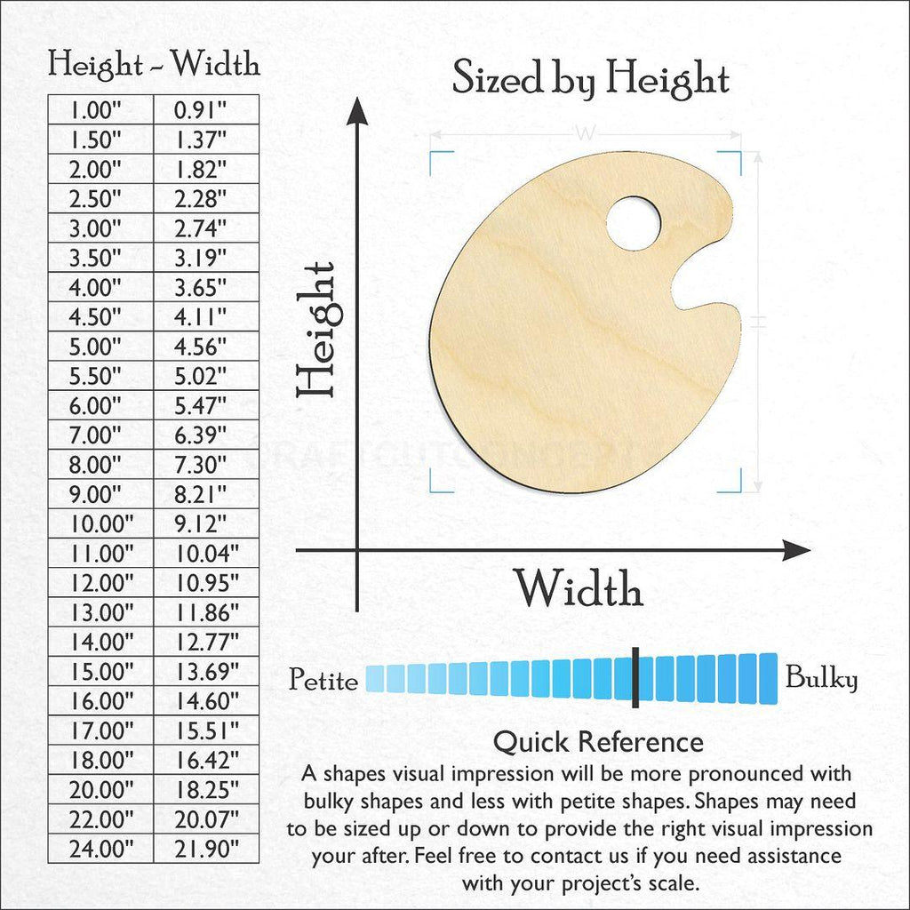 Sizes available for a laser cut Paint Pallet craft blank