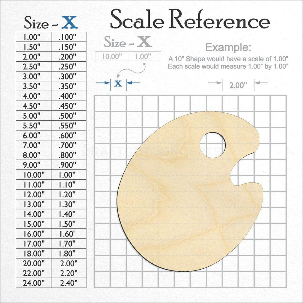 A scale and graph image showing a wood Paint Pallet craft blank