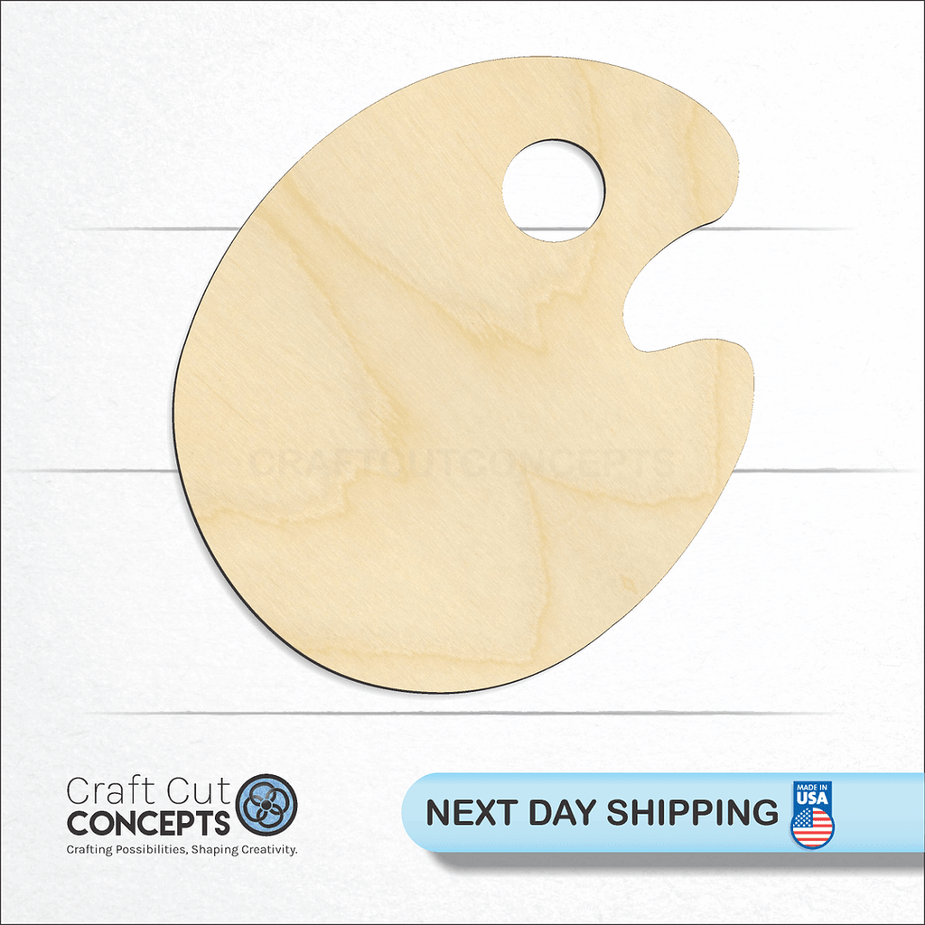 Craft Cut Concepts logo and next day shipping banner with an unfinished wood Paint Pallet craft shape and blank