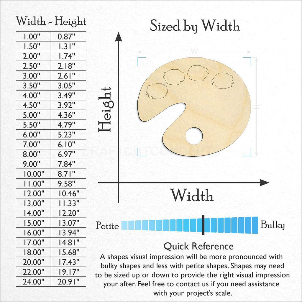 Sizes available for a laser cut Paint Pallet craft blank