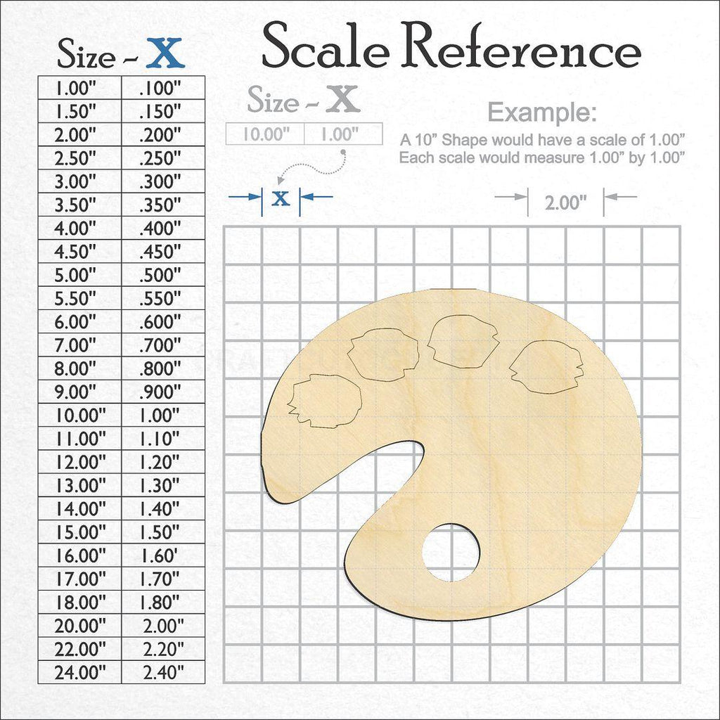 A scale and graph image showing a wood Paint Pallet craft blank