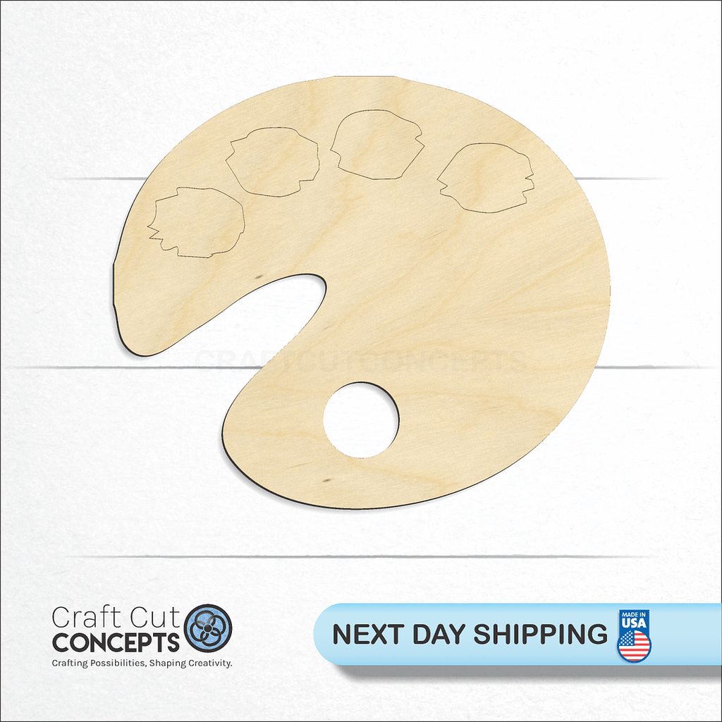 Craft Cut Concepts logo and next day shipping banner with an unfinished wood Paint Pallet craft shape and blank