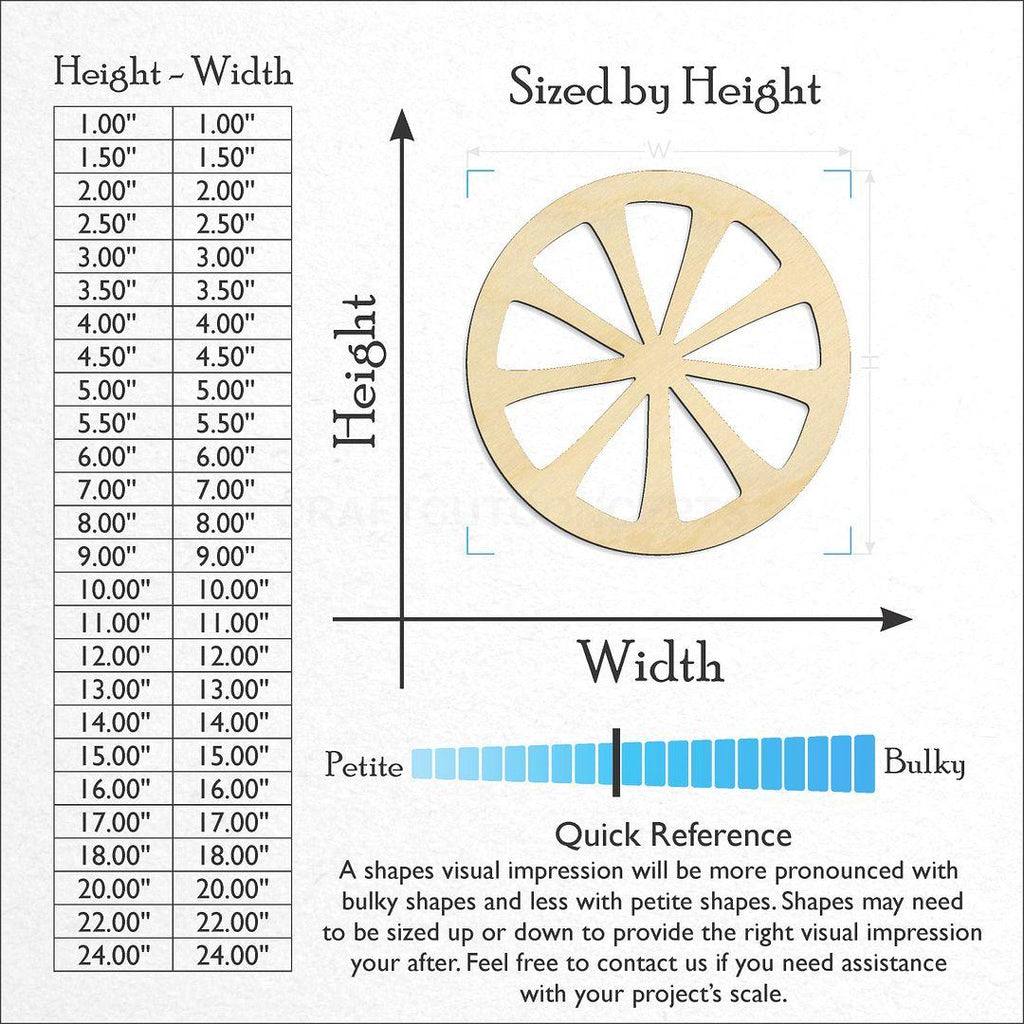 Sizes available for a laser cut Lemon Slice craft blank