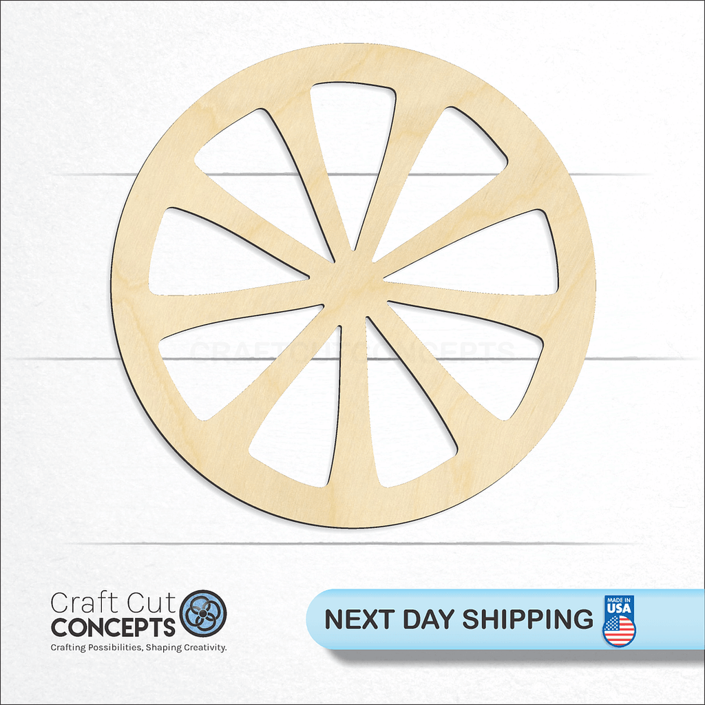 Craft Cut Concepts logo and next day shipping banner with an unfinished wood Lemon Slice craft shape and blank