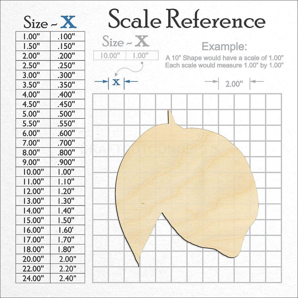 A scale and graph image showing a wood Lemon with Leaf craft blank