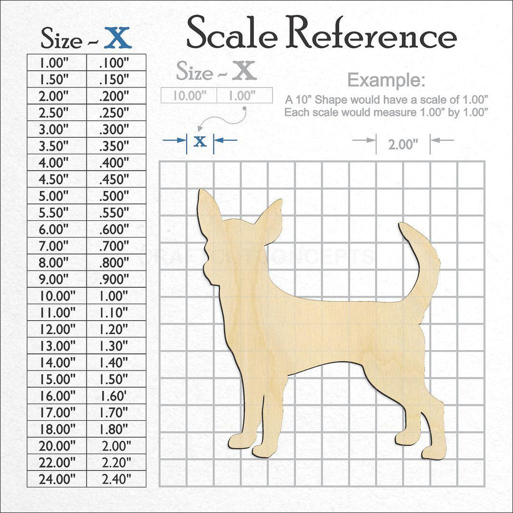 A scale and graph image showing a wood Chihuahua craft blank