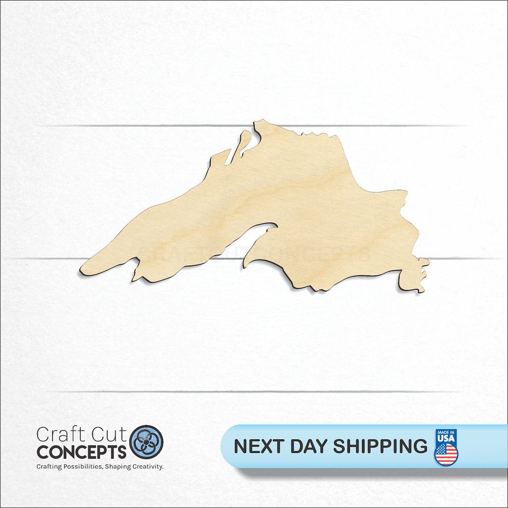 Craft Cut Concepts logo and next day shipping banner with an unfinished wood Lake Superior craft shape and blank