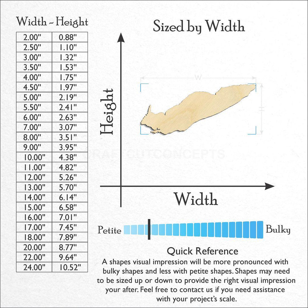 Sizes available for a laser cut Lake Erie craft blank