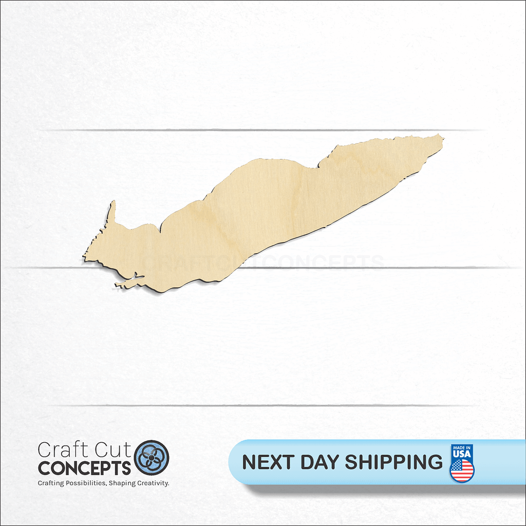 Craft Cut Concepts logo and next day shipping banner with an unfinished wood Lake Erie craft shape and blank