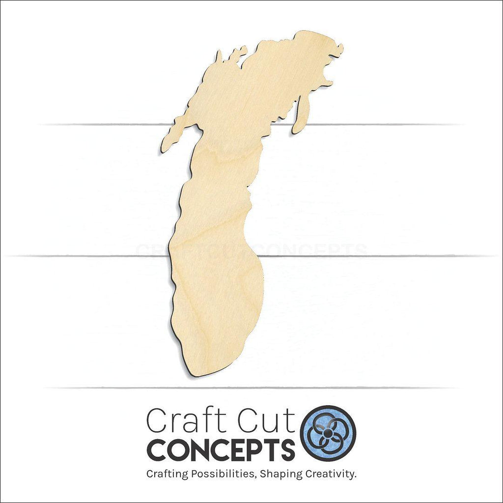 Craft Cut Concepts Logo under a wood Lake Michigan craft shape and blank