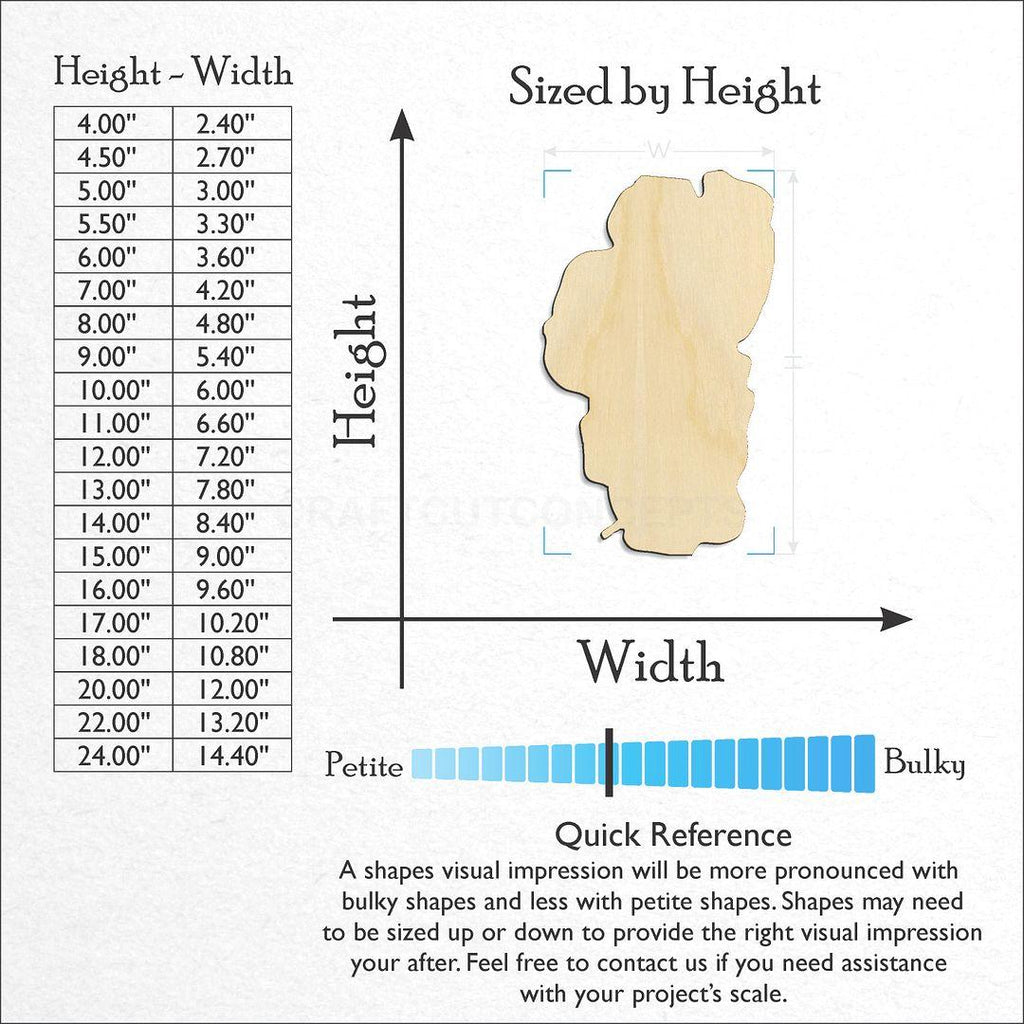 Sizes available for a laser cut Lake Tahoe craft blank