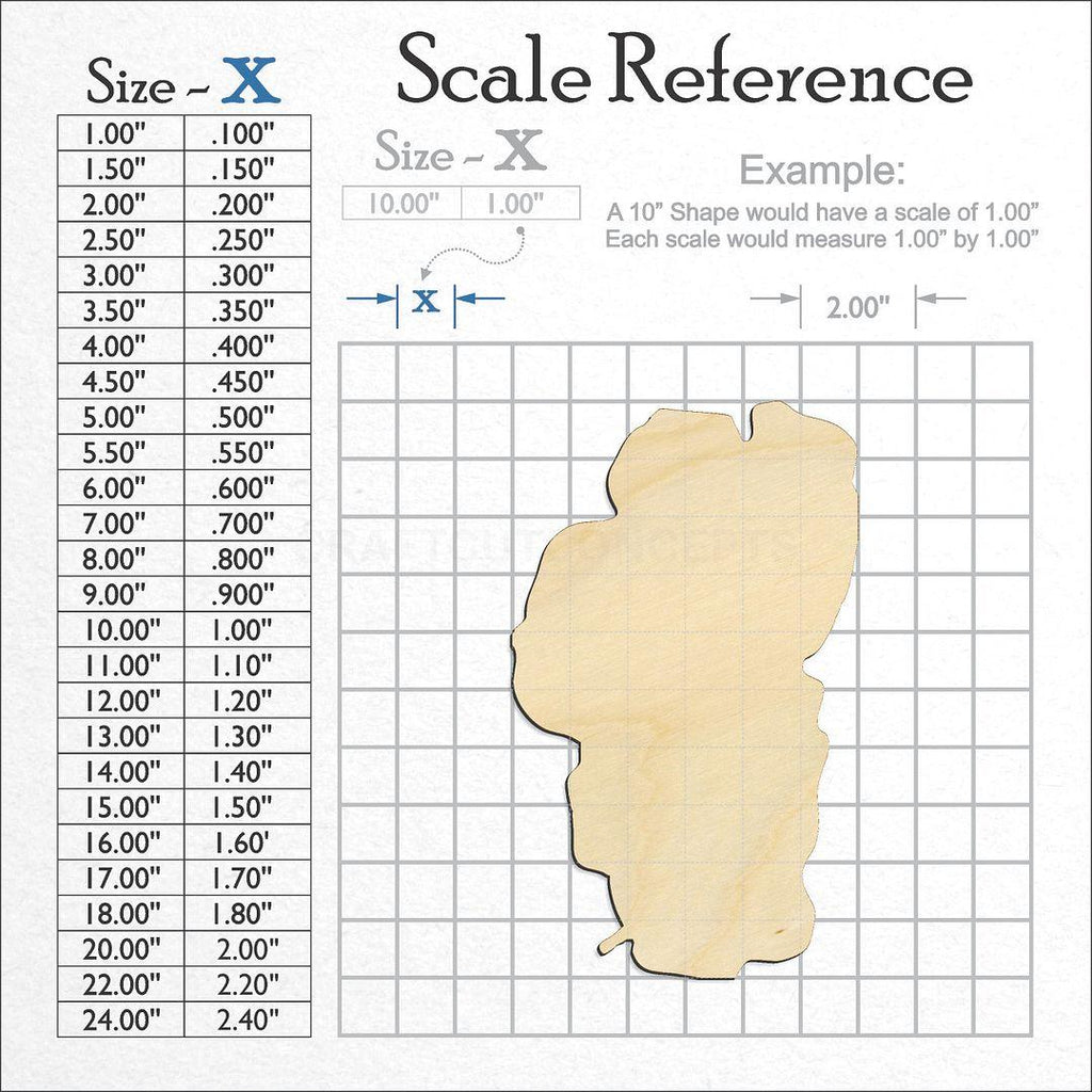 A scale and graph image showing a wood Lake Tahoe craft blank