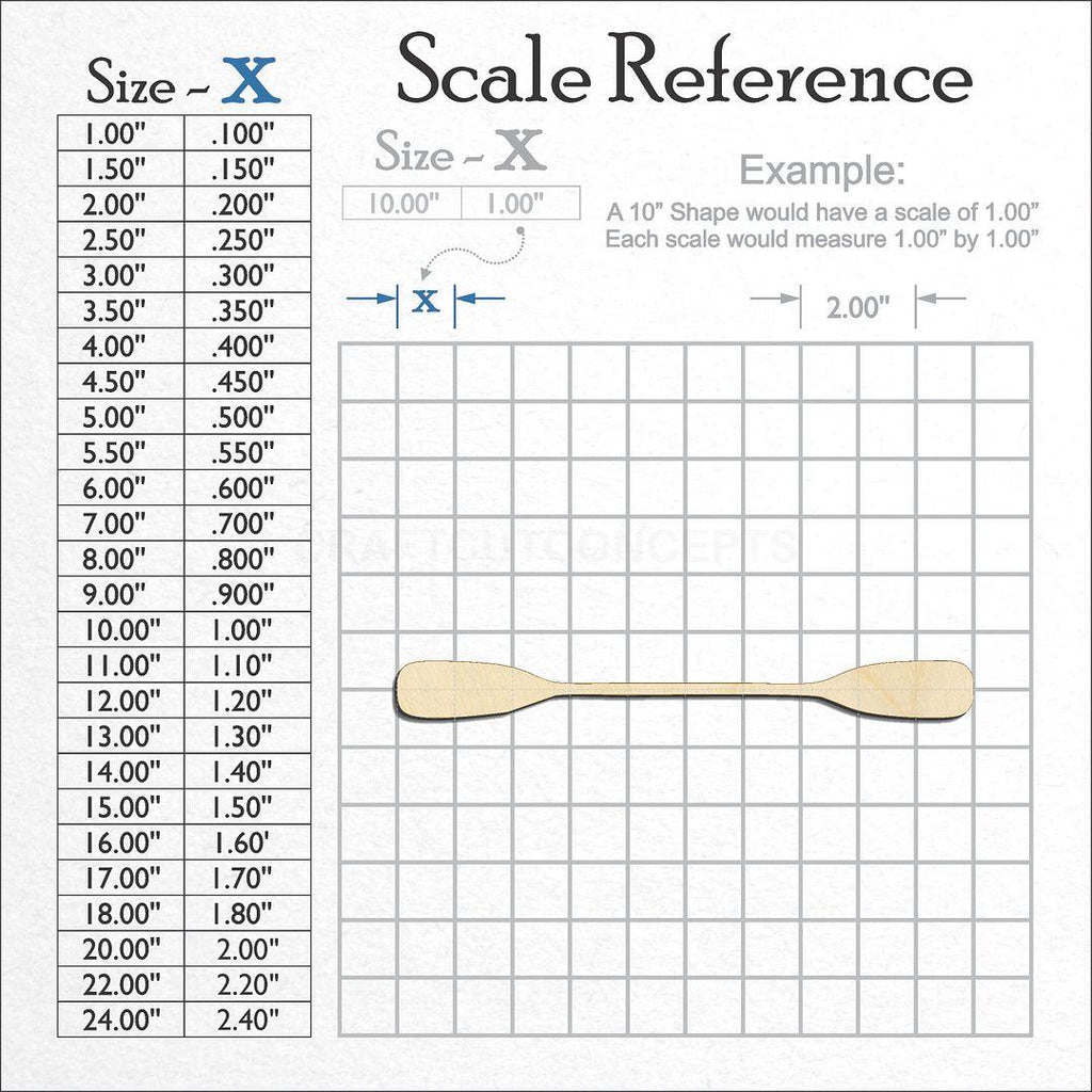 A scale and graph image showing a wood Kayak Oar craft blank