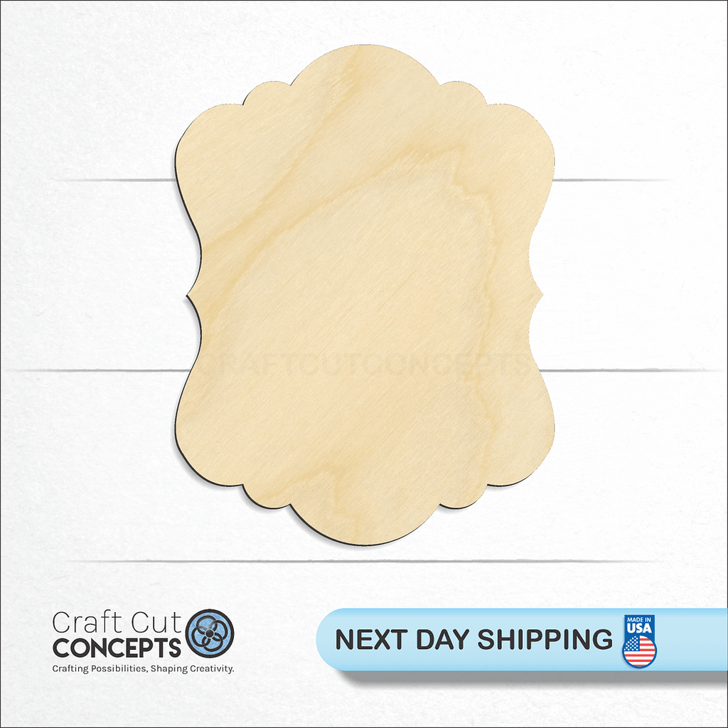 Craft Cut Concepts logo and next day shipping banner with an unfinished wood Plaque Sign craft shape and blank