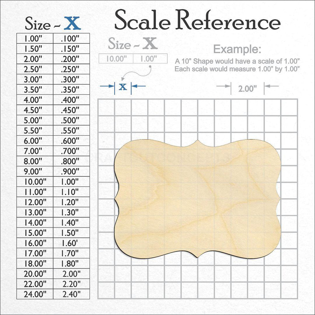 A scale and graph image showing a wood Fancy Frame craft blank