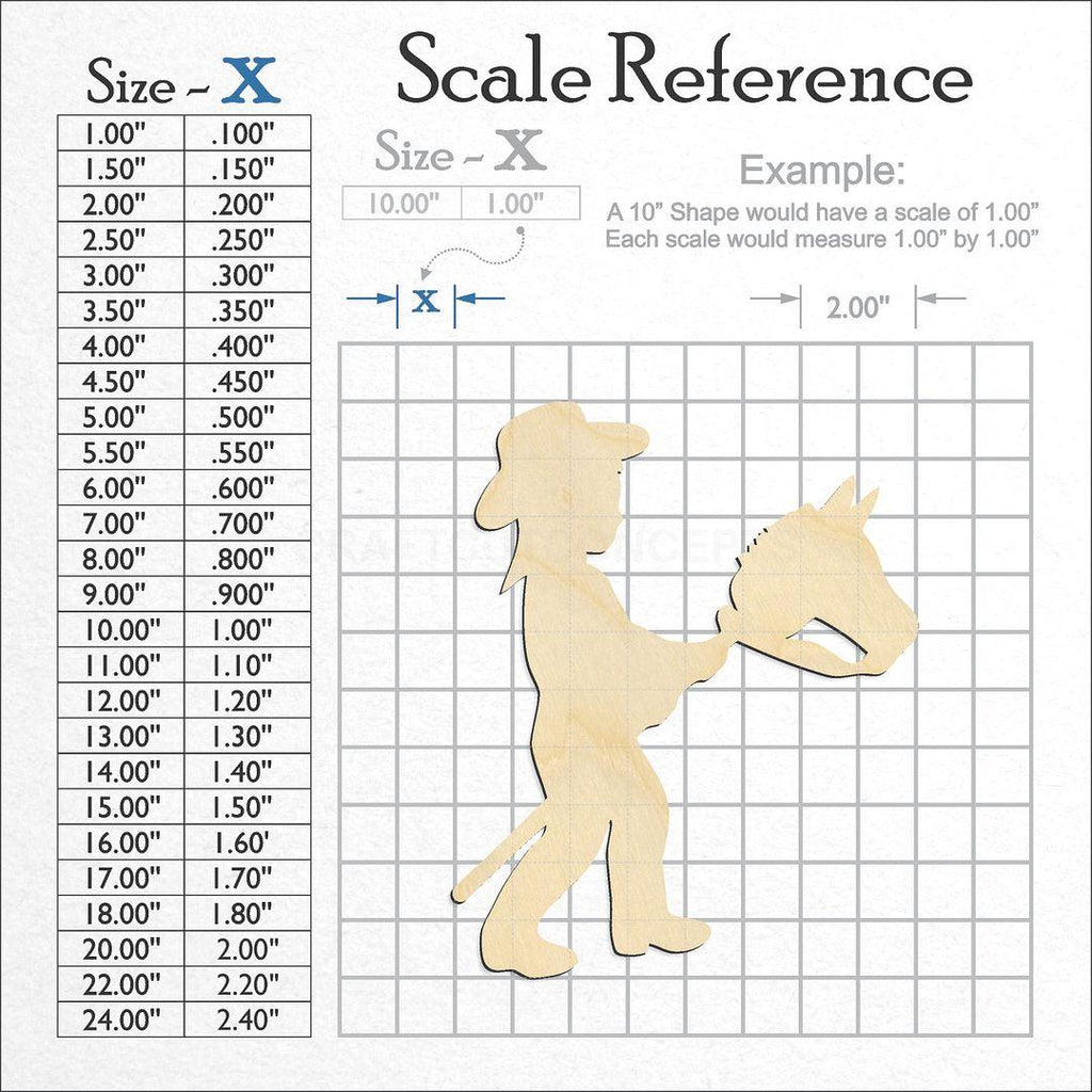 A scale and graph image showing a wood Girl Riding Toy Horse craft blank