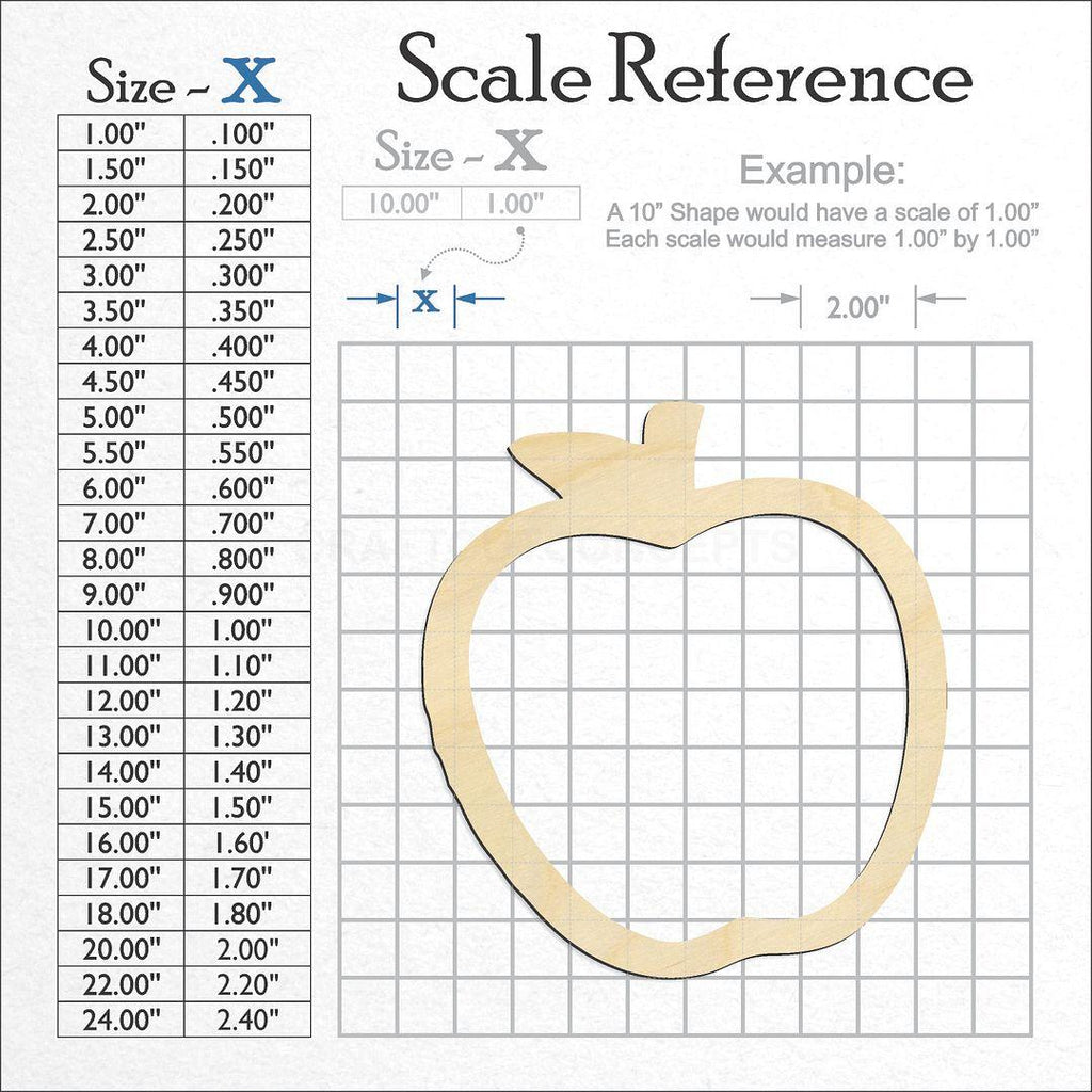 A scale and graph image showing a wood Apple Outline craft blank