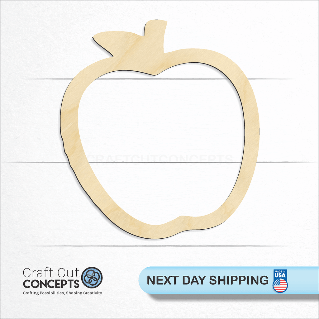 Craft Cut Concepts logo and next day shipping banner with an unfinished wood Apple Outline craft shape and blank