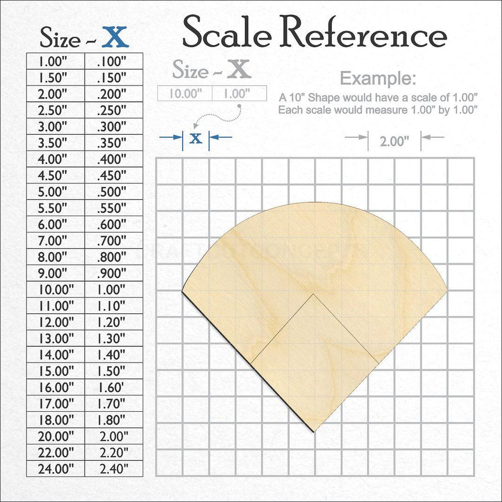 A scale and graph image showing a wood Baseball Diamond craft blank