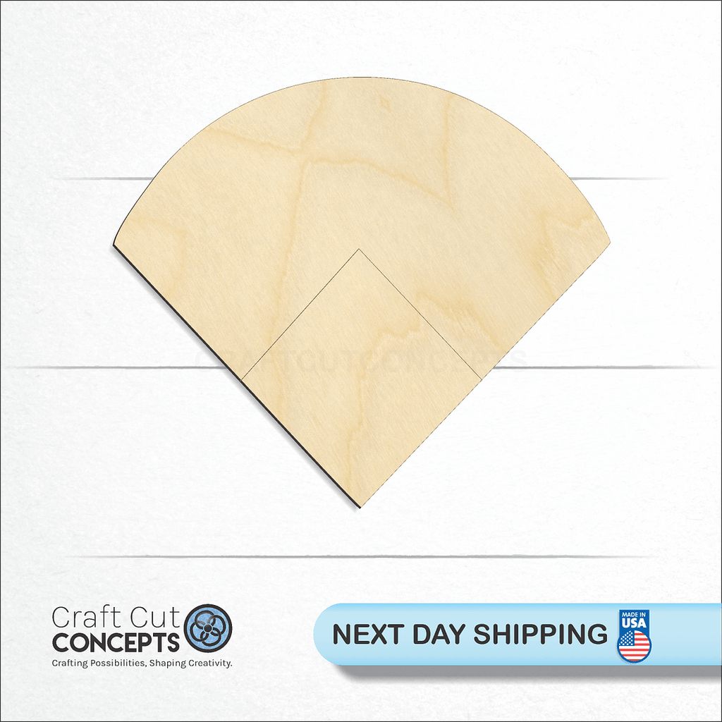 Craft Cut Concepts logo and next day shipping banner with an unfinished wood Baseball Diamond craft shape and blank