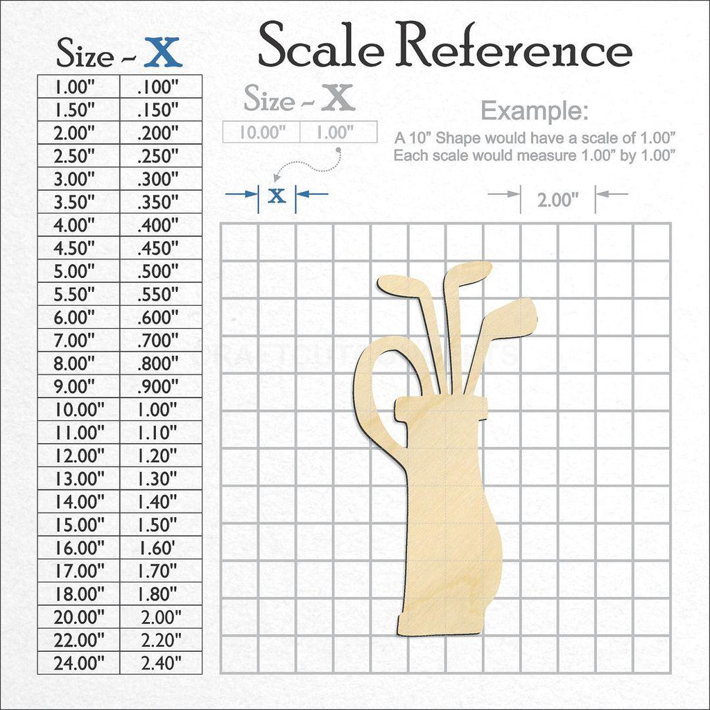 A scale and graph image showing a wood Golf Bag craft blank